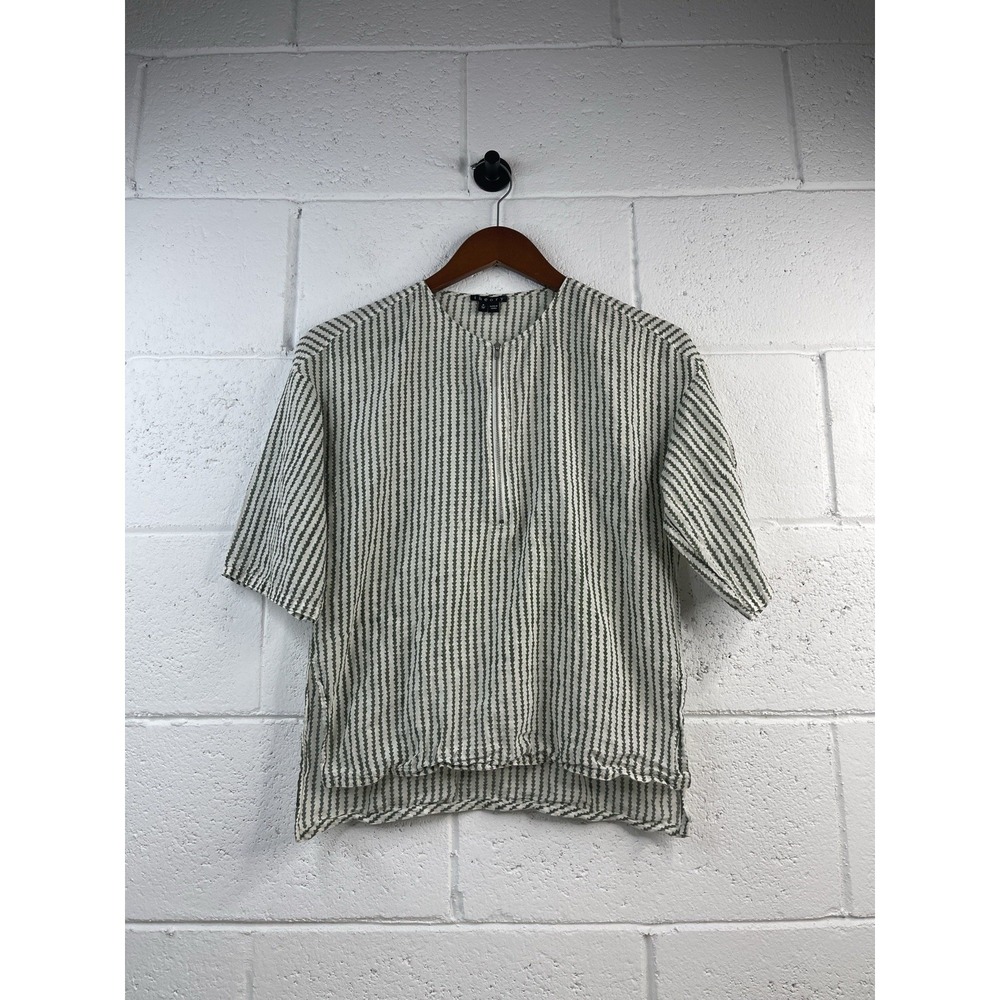 Theory‎ Women's 100% Cotton Striped Green/White  Popover Top Sleeveless P-XS